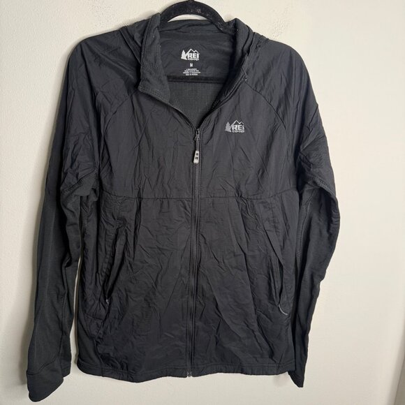 REI Men's Medium Black Windshell Lightweight Packable Hiking Athleisure Jacket - Picture 2 of 6